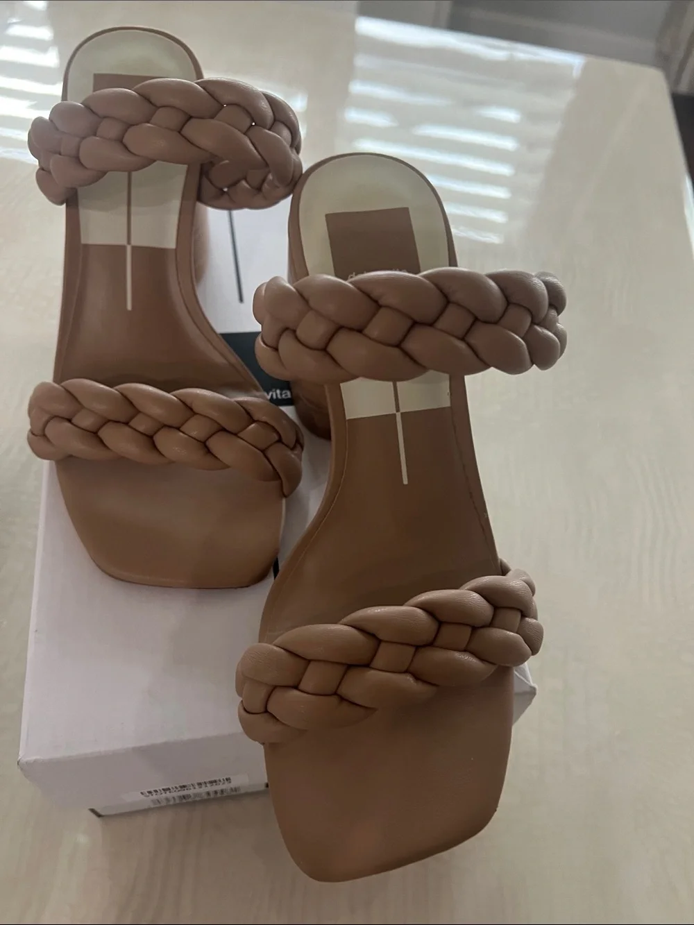 Dolce Vita Braided Double-Strap Tan Heeled Slides